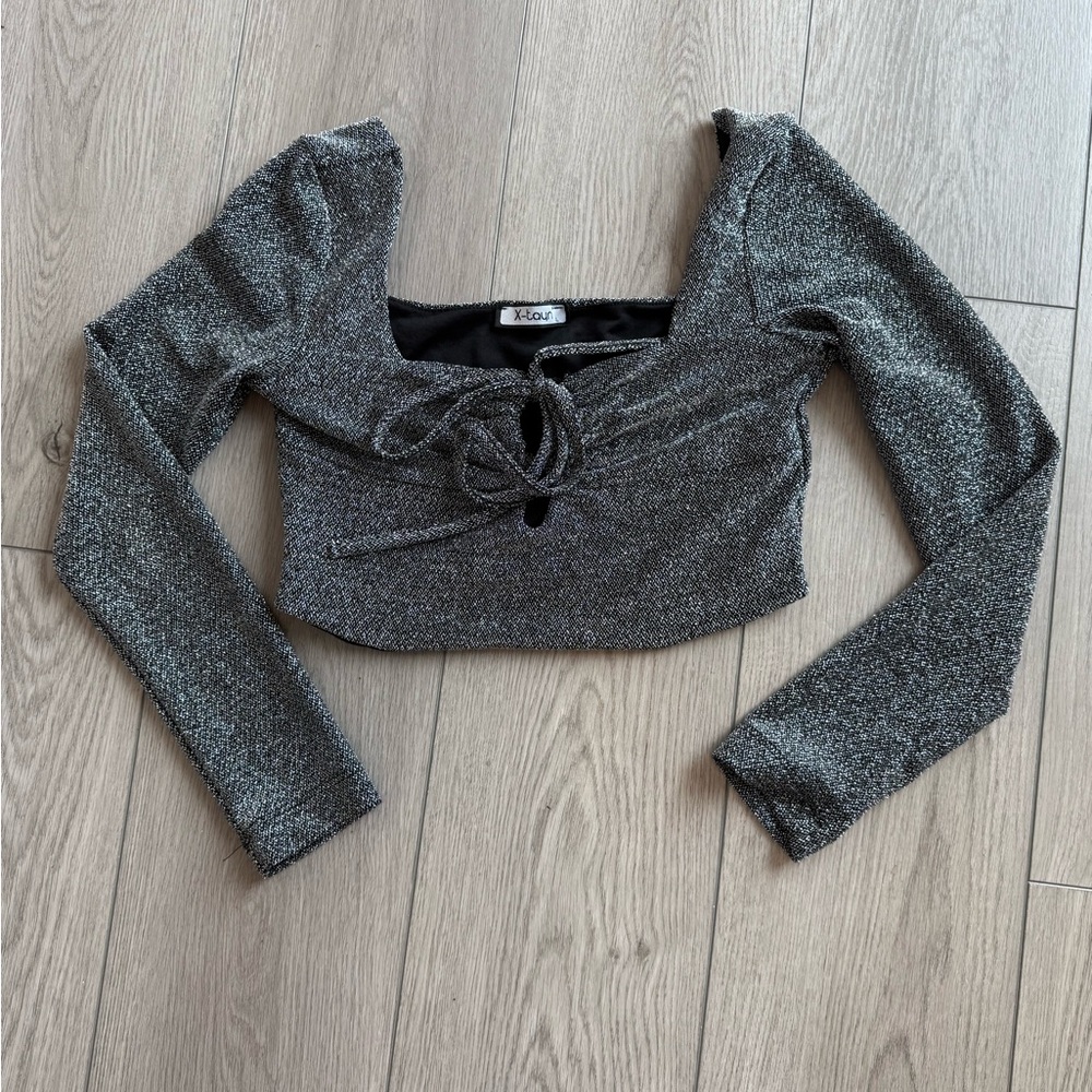 Sparkly Gray Long Sleeve crop Top